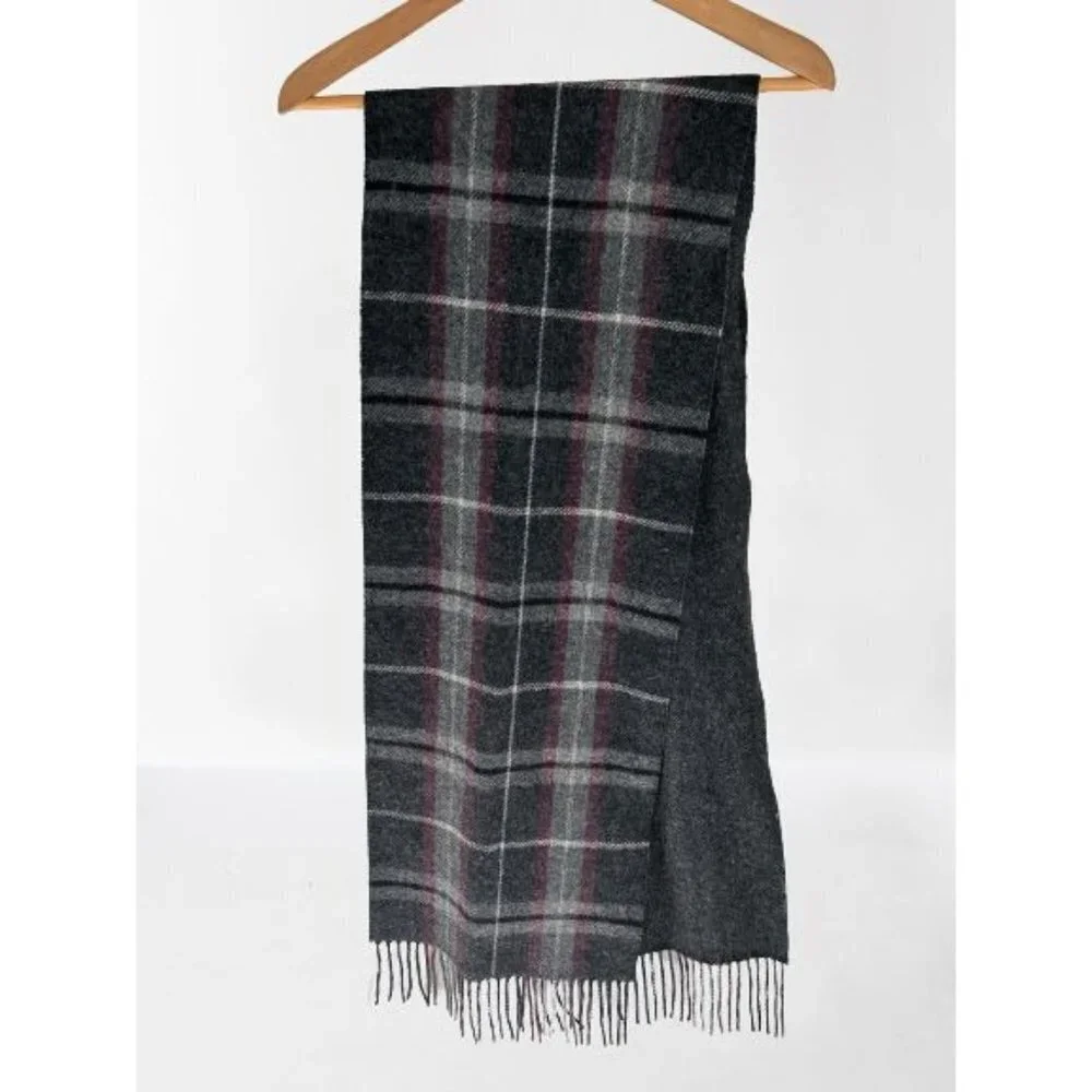 Men's Pure Cashmere Scarf Gray Tartan 68